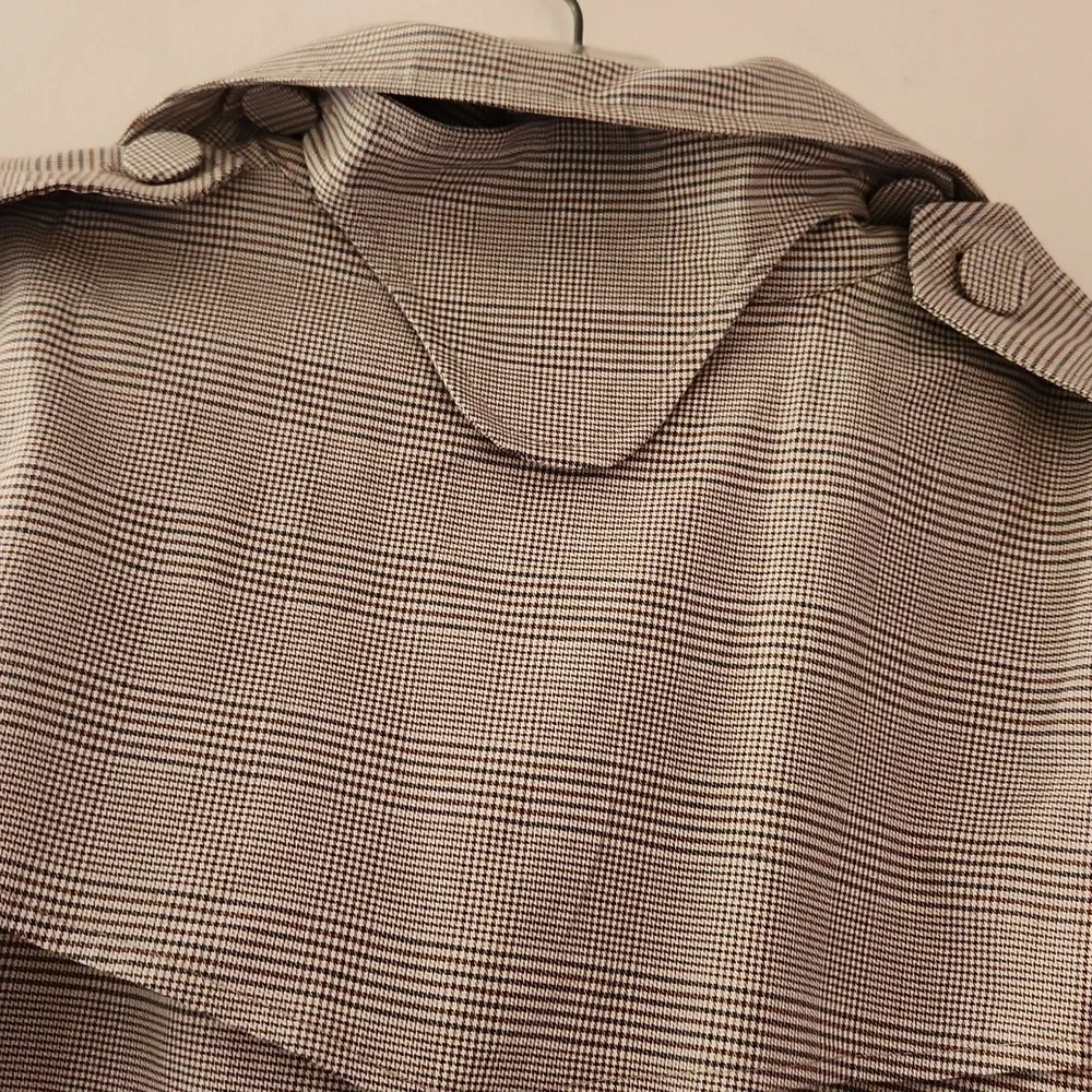 Zara Tan Plaid Houndstooth Double Breasted Trench Coat Size M - Picture 8 of 16